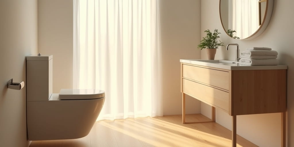 אמבטיה מעוצבת עם אסלת מונובלוק וארון מודרני