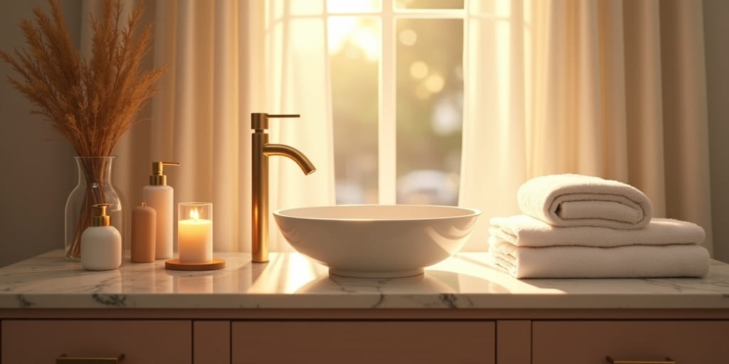 כיור מונח מעוצב בחדר אמבטיה מודרני